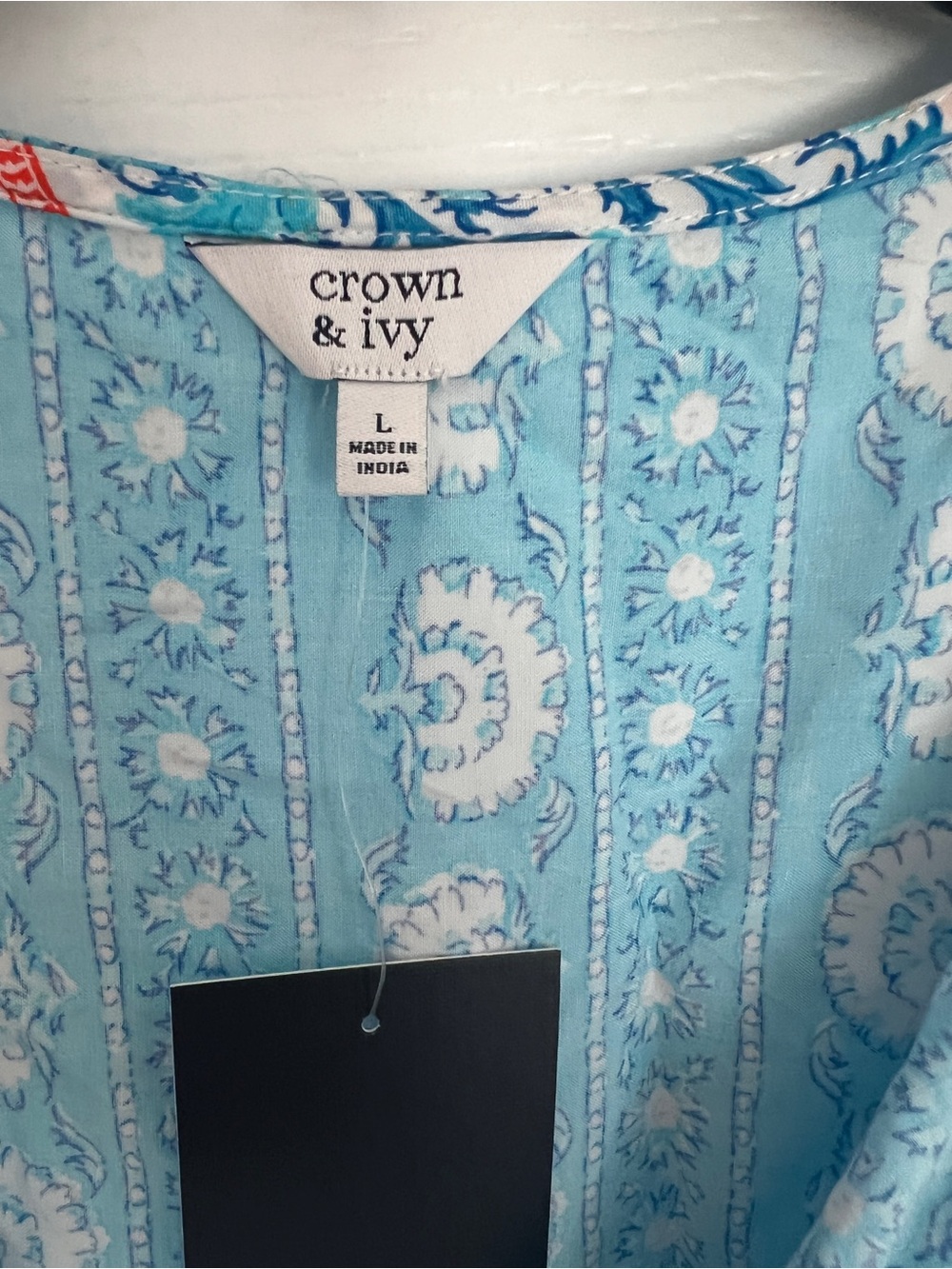 crown & ivy Turquoise and Coral Paisley Ruffle-Sleeve Tunic - Picture 2 of 5